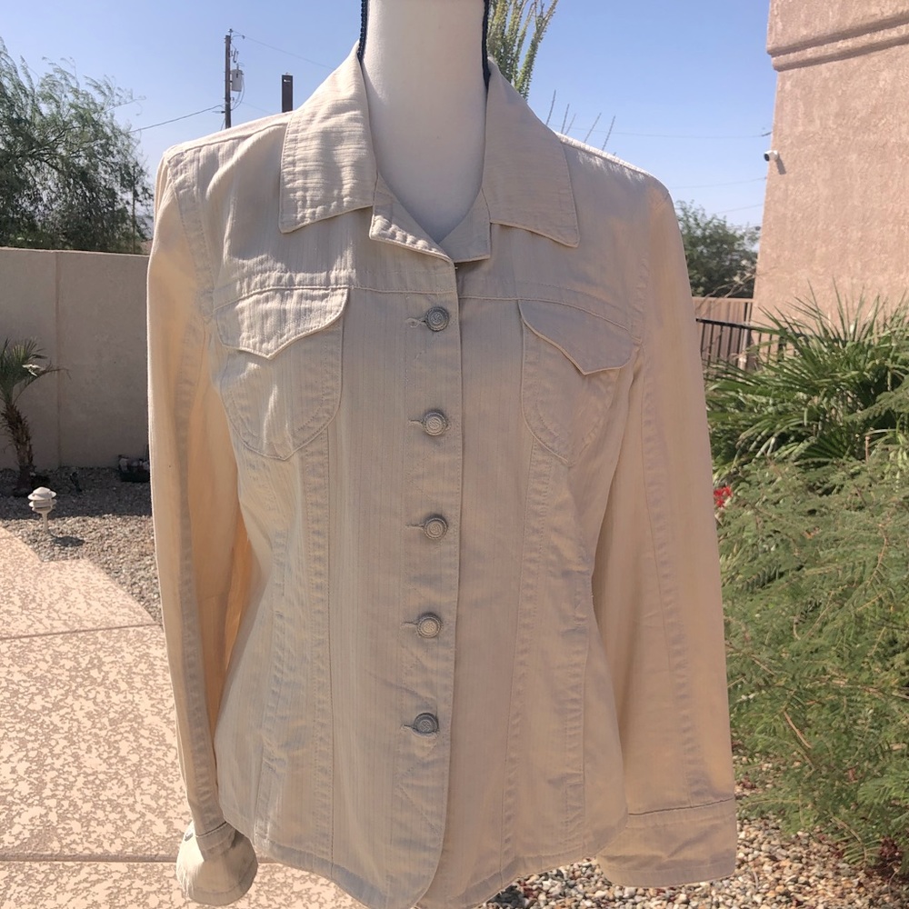 Live a Little Cream Ribbed 100% Cotton Button Up Jacket Women’s Size XL